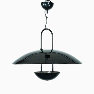 Schwarze italienische Vintage Hängelampe mit Glasschirm, 1990er