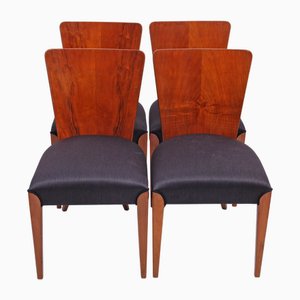 Chaises H-214 Art Déco en Noyer et Crin de Jindrich Halabala, 1940s, Set de 4
