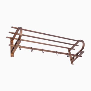 Perchero de pared Bauhaus Art Déco de latón con estante para sombreros y 5 ganchos, década de 1890