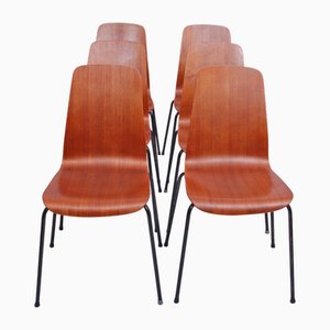 Vintage Plywood Shell and Teak Chairs from Jofa Stalmøbler, Denmark, 1950s, Set of 6