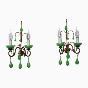 Hängende Wandlampen aus vergoldetem Metall & Muranoglas, 1950er, 2er Set