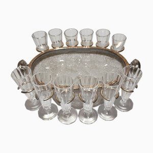 Seau à Glace Vintage en Verre avec Douze Verres, Espagne, 1940s, Set de 13