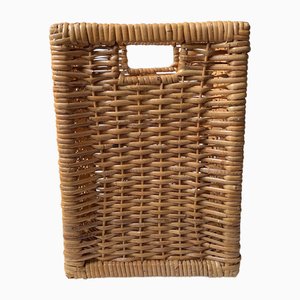 Vintage Rectangular Paper Waste Basket in Braided Rattan, 1980s