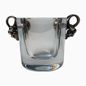 Swedish Art Deco Glass Vase with Silver Grape Cluster from Strömbergshyttan, 1950s