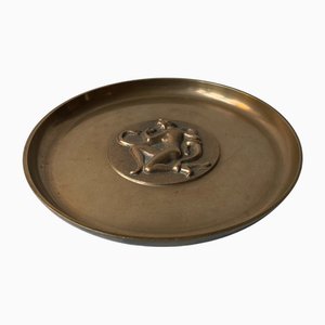 Vassoio Art Déco in bronzo con motivo Genesis di Tinos, anni '30