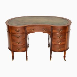 Scrivania edoardiana antica a forma di rene con ripiano in pelle, inizio XX secolo