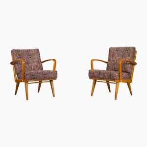 Vintage Cherrywood and Wool Armchairs from Knoll Antimott, 1950s-1960s, Set of 2