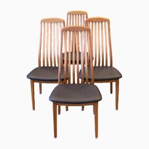 Danish Chairs in Oak and Black Leather from Schou Andersen, 1960s, Set of 4