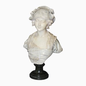 After Jean Baptiste Greuze, Bust of Young Woman, 1900s, Alabaster and Marble