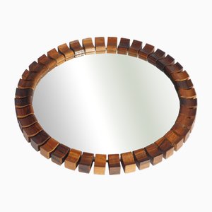 Vintage Danish Round Geometrical Teak and Rosewood Wall Mirror, 1960s
