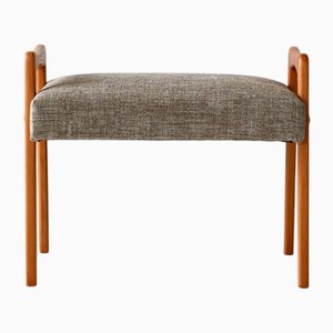 Skandinavischer Vintage Fußhocker aus Eiche mit Grauem Bezug, 1960er