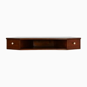 Scandinavian Mahogany Wall-Mounted Bedside Table with Bakelite Knobs, 1950s