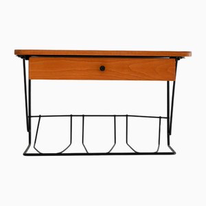Scandinavian Wall-Mounted Bedside Table in Teak and Metal, 1960s