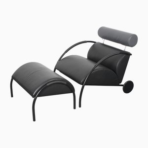 Fauteuil et Ottomane Zyklus en Cuir Noir par Peter Maly pour Cor, 1980s
