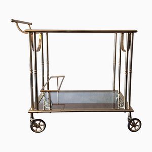 Carrello bar Hollywood Regency in ottone dorato, anni '70