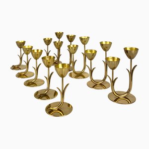 Portacandele in ottone di Gunnar Ander per Ystad Metall, Svezia, anni '60, set di 10