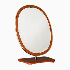 Vintage Scandinavian Teak and Brass Table Mirror, 1950s