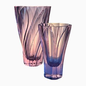 Bohemian Hand-Cut Alexandrit Neodym Crystal Glass Art Vases or Cups by Jirina Pastrnkova for ZBS Zelesny Brod Glassworks, Former Czechoslovakia, 1952, Set of 2