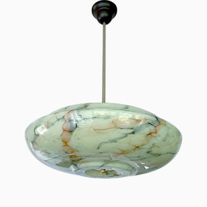 Lampe à Suspension Art Déco en Verre Marbre Vert, 1930s