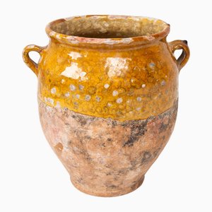 Antique French Pottery Yellow Ochre Glaze Confit Pot, 1800s