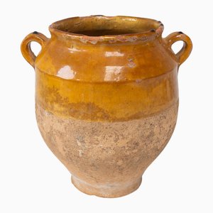 Antique French Pottery Yellow Ochre Glaze Confit Pot, 1800s