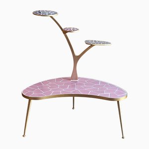 Vintage Flower Bank mit filigranem Metallgestell mit farbigen Fliesenmosaiken, 1970er