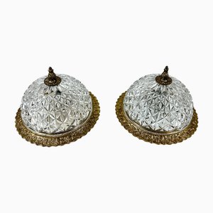 Vintage Bronze and Crystal Ceiling Lamps, 1980s, Set of 2