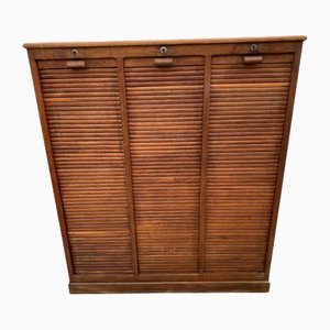 Dreisäulen Aktenschrank aus Eiche mit Vorhängen, 1950er