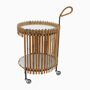 Carrelli Mid-Century rotondi moderni in bambù, anni '60, set di 2