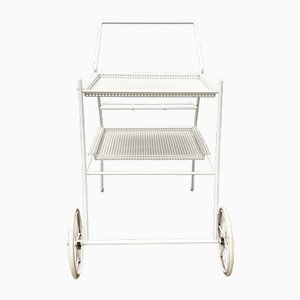 Carrello bar Mid-Century moderno e minimalista in metallo perforato, anni '60