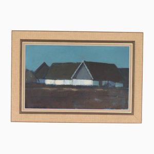 Bengt Hillgrund, Fattoria contro un cielo blu, anni '60, Olio su tela, con cornice