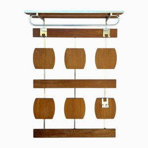Mid-Century Modern Wall Mounted Coat Rack in Teak and Chrome, 1970s
