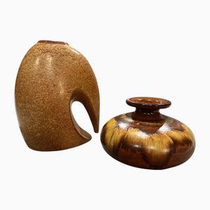Vases Vintage en Céramique Marron par Giovanni Bertoncello, Italie, 1970s, Set de 2