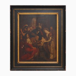 Adoration of the Magi, Flemish, 1800s, Oil on Wood Painting, Wood, Framed
