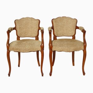 Butacas Luis XV de telas estilo jirafa beige, años 50. Juego de 2