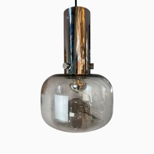 Lampada a sospensione in vetro e metallo cromato di Glashütte Limburg