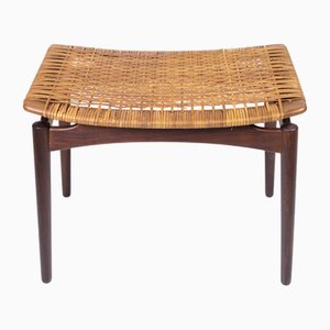 Sgabello in vimini in teak di Sigfred Omann per Ølholm Furniture Factory, anni '60