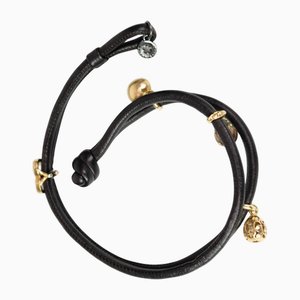Bracelet in Leather and 18 Karat Gold with Diamonds and 4 Charms by Ole Lynggaard