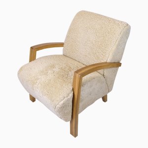 Danish Lounge Chair in Sheep Wool and Oak