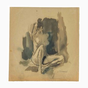 Mino Maccari, Nu, 1958, Aquarelle sur Papier