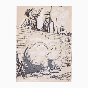 Gabriele Galantara, The Trench, 1900s, Ink and Watercolor on Cardboard