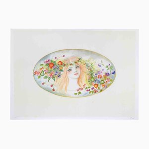 Felicita Frai, Portrait with a Garland of Flowers, 1980s, Lithograph