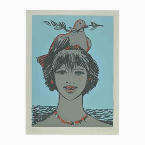 Salvatore Fiume, Retrato con paloma, años 70, Serigrafía