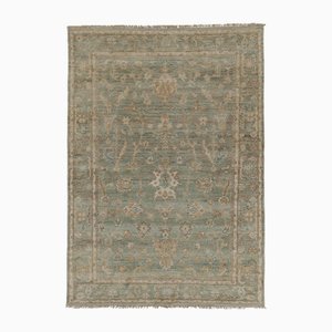 Oushak-Inspired Rug in Beige-Brown and Blue Floral Pattern by Rug&Kilim