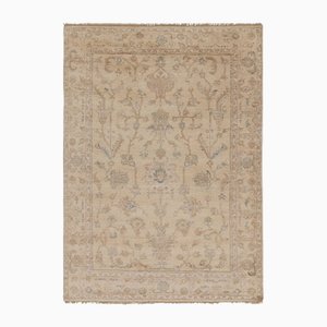 Modern Oushak-Inspired Rug in Cream and White Floral Patterns by Rug&Kilim