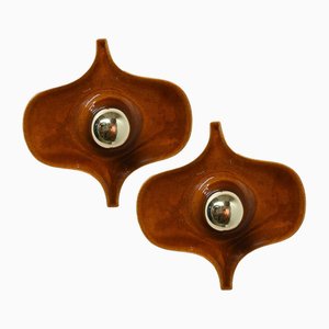 Fat Lava Brown Ceramic Wall Lights from Hustadt Keramik, 1960, Set of 2