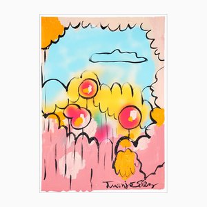 Juanjo Saez, Landscape with Lollipops, 2025, Acrylic and Spray Paint on Watercolor Paper