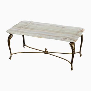 Vintage Cocktail Table in Onyx Marble and Brass, 1970s