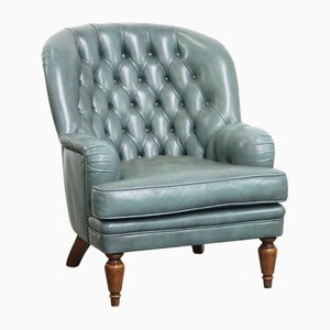 English Style Chesterfield Armchair in Cowhide with Decorative Studs
