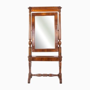 Floor Mirror in Walnut Wood with Carved Frame